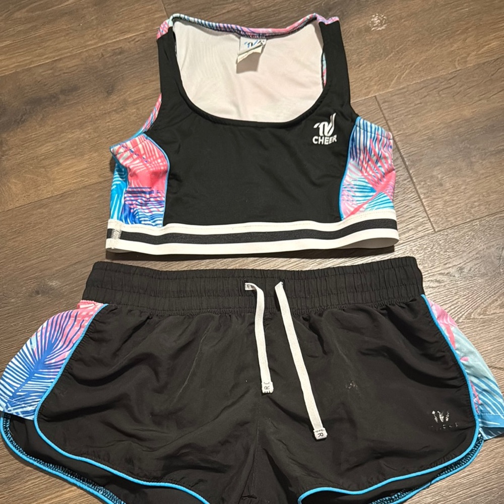 Varsity Black and Pink Athletic Shorts with Dolphin Hem